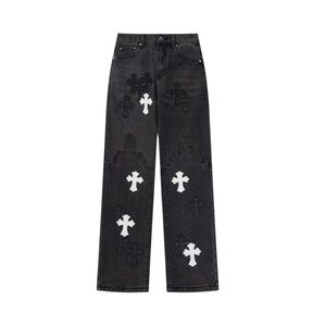 Chrome Hearts Black and White Cross Straight Leg Jeans